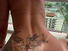 Carioca safado devours japa on hotel balcony pounding her pussy hard!