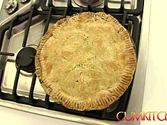 Shaved blonde big booty babe Riley Nixon rides while baking pie