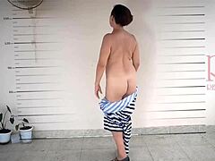 I can't believe I'm photographing this detained lady in prison, forcing her to undress for the camera in humiliating cosplay as a punished slave