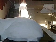 Spying On Busty Latina Brunette Bathing Before Crossdressing Guy Fucks Her Pear-Shaped Ass And Buries Cock Deep In Anus