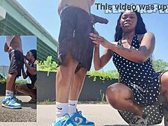 Yo, how does this pretty Memphis girl handle deepthroating that big black cock outdoors?