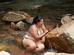 Oh wow, banging this hung Colombian guy in the river outdoors feels so wild! 🍆💦