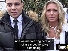 debt collector, why are you fucking this tanned blonde bride in stockings right in front of her furious husband on their wedding day?