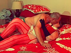 Granny Carmen's Christmas in July with fat dildo toys and hardcore dick fucking for mature milf orgasms.