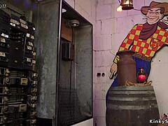 Huge Tits Lesbian in Latex Fists Bound Blonde Slave. She Gapes and Moans in BDSM Pain.