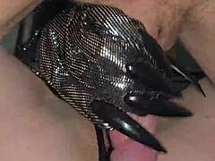 glove wearing milf milks cock with handjob while her pierced nipples and small tits get wet in amateur homemade couple action 😏