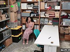 liv revamped's ebony pussy gets pounded by the lp officer's huge rock hard cock in doggystyle with heels on in the office