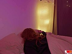 Stepmom and stepson share bed where she wakes to his dick on her pussy lips then gives blowjob with cum swapping and facial