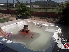 why are we risking public sex in my in-laws jacuzzi with blowjob doggy fuck and bareback outdoor thrills while i strip naked