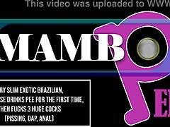 Very Slim Exotic Brazilian Karina Rose Drinks Pee For The First Time Then Fucks 3 Huge Cocks