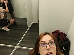 she tries on lingerie then slurps my cock in store fitting room