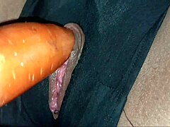 she rams ripe fruit deep into her tight wet pussy