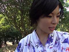 hey saki aoyama sucks cock in park kimono uncensored babe