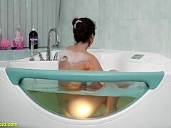 katty west's tight teen pussy throbs with dildo in wet tub play