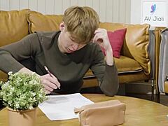 hey this sexy taiwanese tutor babe li zhiyan gives hot footjob and sucks cock hard