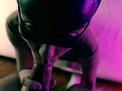 Cat-masked beauty teases huge cock with sucking lips then feet-jerks it wildly