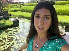 Cumwalk beauty savors pasta lunch with sticky facial glaze in crowded cafe