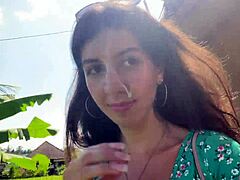 Cumwalk beauty savors pasta lunch with sticky facial glaze in crowded cafe