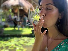 Cumwalk beauty savors pasta lunch with sticky facial glaze in crowded cafe