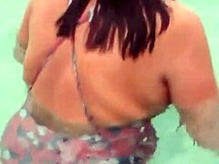 Beach stepmom bikini flash shaves hairy pussy fingers to orgasm voyeur style
