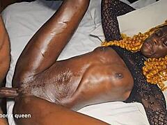 skinny ebony sarah bends over tiny waist for bbc doggystyle, cowgirl and missionary pounding