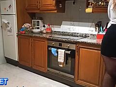 Latina's huge ass surprised in kitchen