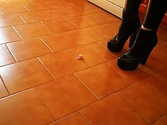 tall mistress in boots dominates huge ass bdsm slave heels fetish garage session