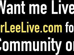 Enticing young Kimber Lee strokes with soft-gloved ball-busting handjob tease