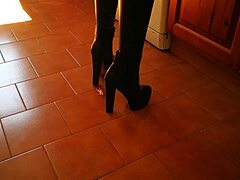 tall mistress in boots dominates huge ass bdsm slave heels fetish garage session