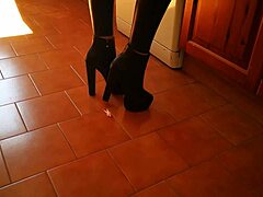 tall mistress in boots dominates huge ass bdsm slave heels fetish garage session