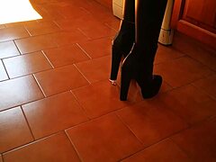 tall mistress in boots dominates huge ass bdsm slave heels fetish garage session