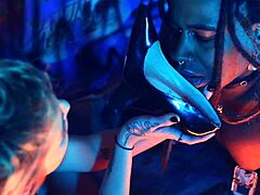 beautiful lesbian gags on deepthroat heels licks feet with nipple clamps