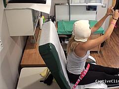 maria spreads small tits in latex gloves for screaming orgasm backstage