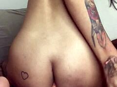 nerdy goth girl rips clothes masturbates with dildo peeing while watching huge cocks