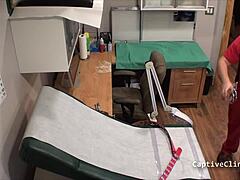 maria spreads small tits in latex gloves for screaming orgasm backstage