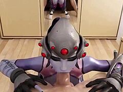 widowmaker pov deepthroats huge cock sucking jizz for squirting cumshot creampie swallow