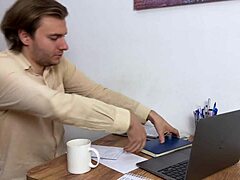 horny boss yanks pantyhose for employee pussy worship