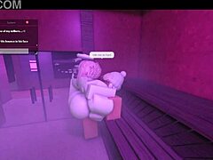 sauna steam rises as hot lady rams her thick cock deep inside me