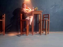 redhead cutie in miniskirt gets so horny she bangs the waiter right there in the restaurant