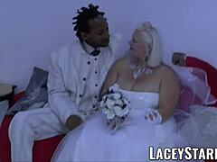 Laceystarr Granny Bride Takes BBC Doggystyle Facial in Fishnets After Bent Over Pounding