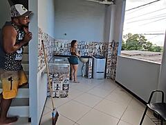 caught my neighbor stealing panties got so horny let him pound my tight ass outdoors