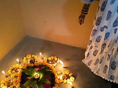 Chubby muscular housewife fingered licked deepthroat by bodybuilder husband rough Diwali dirty talk