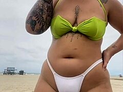 Cheese vendor couldn't stop staring at my pussy flashing on the beach