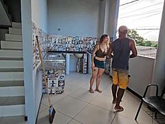 caught my neighbor stealing panties got so horny let him pound my tight ass outdoors