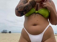 Cheese vendor couldn't stop staring at my pussy flashing on the beach