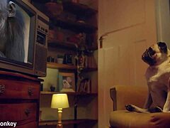 Blue-Eyed Liz Rainbow Swallows Monkey's Massive Semen Load