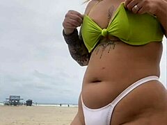 Cheese vendor couldn't stop staring at my pussy flashing on the beach