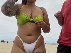 Cheese vendor couldn't stop staring at my pussy flashing on the beach