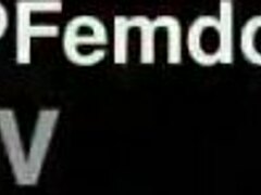 slave gags on double feet while licking toes in femdom