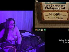 Brunette BBW bares big natural tits in naked remaster play